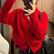 针织开衫女秋冬坑条加厚外套小个子羊毛衫，女装针织衫/毛衣，萱芳婷羊绒