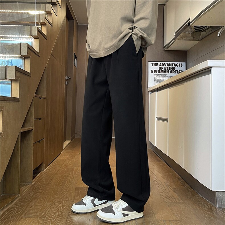 休闲西裤男毛呢松紧腰直筒长裤免烫男士西装裤子K2551 TP45图片
