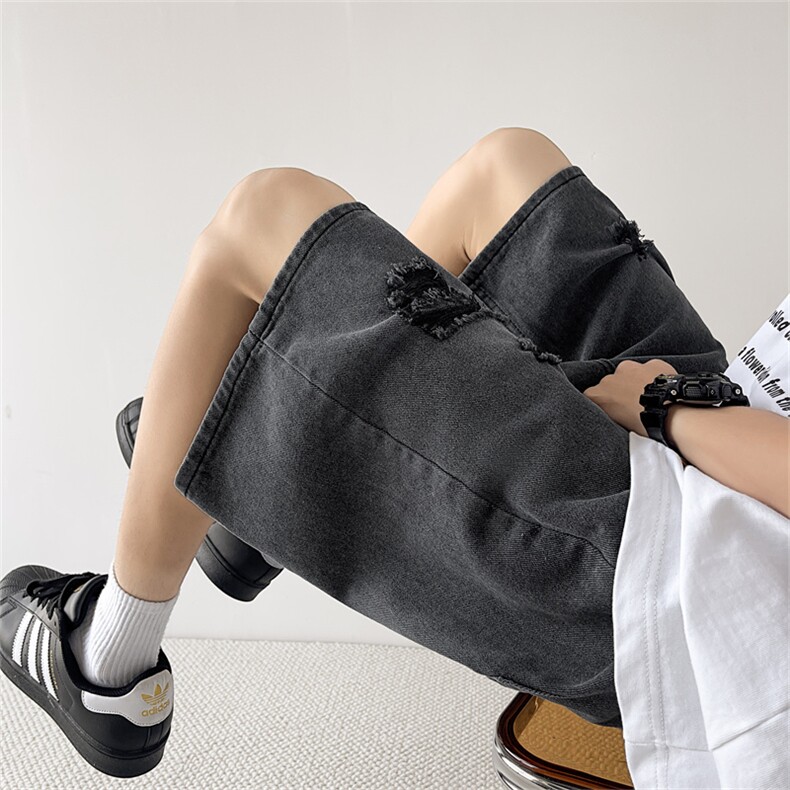 牛仔短裤男士韩版潮流破洞高街2024夏季ins宽松五分裤RK1884-P37,男装牛仔裤,星座412-3