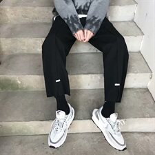 灰色运动裤子男韩版宽松九分毛边直筒裤阔腿长裤休闲卫裤-A69，男装休闲裤，星座601-1
