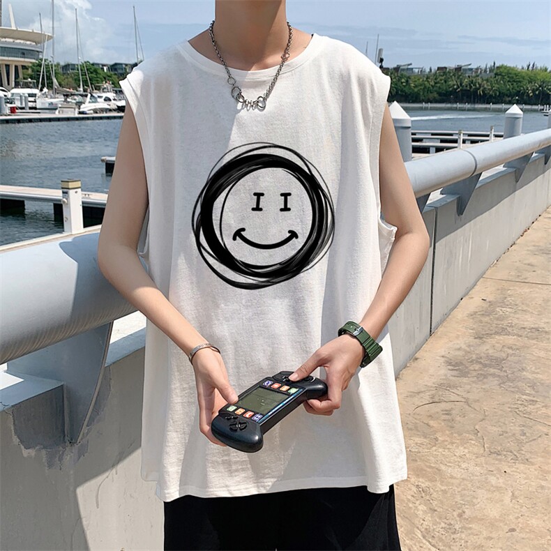 ！港风2023夏季无袖背心男加肥加大码宽松短袖T恤男BX265-P20,男装背心/马甲,电商B371