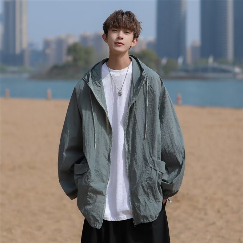 夏季防晒衣男韩版潮流连帽纯色帅气2023新款百搭ins外套W4789-P38,男装防晒衣,星座412-2