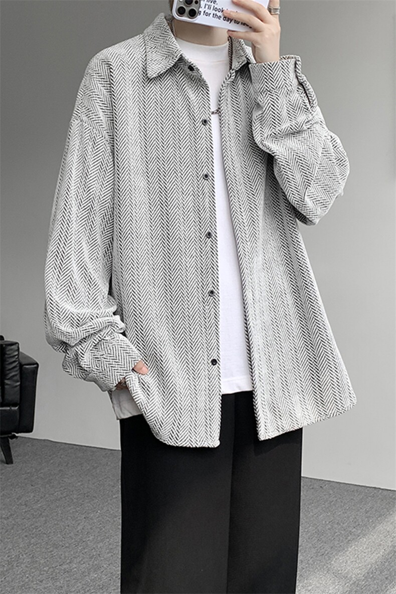 8XL-M人字纹小香风衬衫男生春秋衬衣宽松慵懒垂感外套CS29008P45,男装衬衫,电商B312