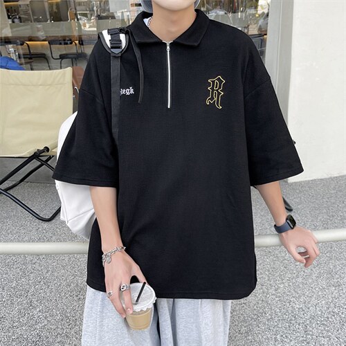 新款优品男士华夫格短袖刺绣字母透气宽松上衣PL3309-P36,男装T恤,星座717