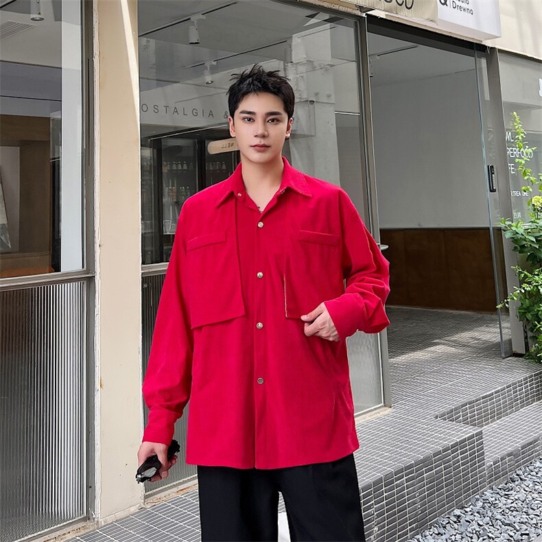 秋季新款时尚方领男衬衣廓形大口袋垂感衬衫潮流A345-282-P85,男装衬衫,电商A345