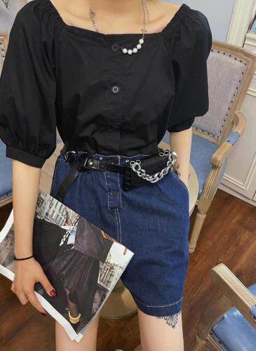 夏季新款牛仔拼接连体裤，女装连体裤，二分之一