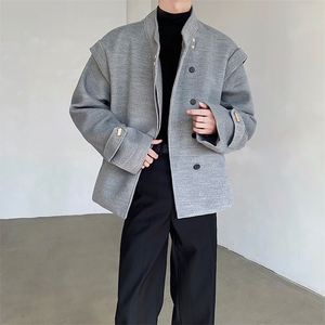 斜门襟毛呢夹克cleanfit冬季韩版高级感廓形宽松外套男WT68-P135图片