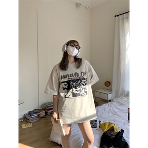 T0721-P25 复古美式蝴蝶印花纯棉T恤 夏季上衣短袖宽松百搭图片
