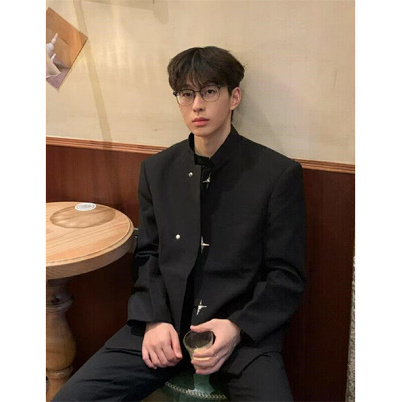 新中式垫肩中山装西服外套男春秋风痞帅休闲西装夹克XZ35,男装夹克,星座1116A（原606A-3）