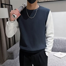 轻熟风拼接卫衣男秋冬季圆领打底衫青年修身撞色休闲毛衣Q222，男装针织衫/毛衣，星座1116A-2（原606A-1）
