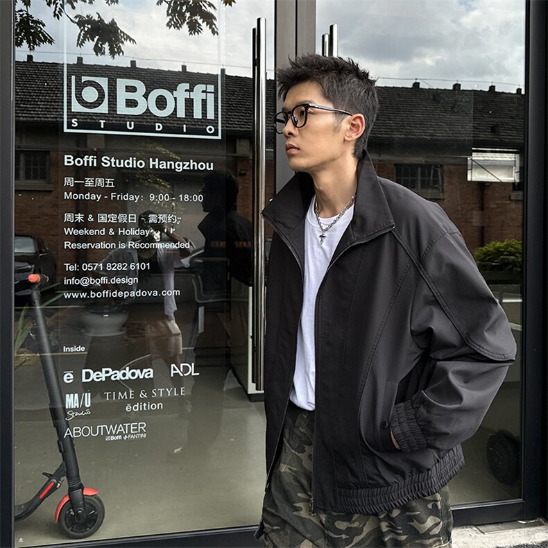 秋季2025老钱风抖音纯色休闲立领夹克店主风A236-82509-P135，男装夹克，电商A236