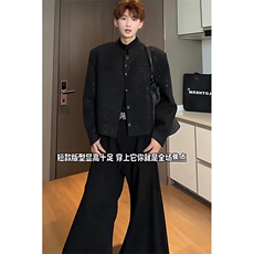 2026美式满天星垫肩西装西服男春秋大码潮牌痞帅西装高街百搭外套，男装西服套装，星座601-1