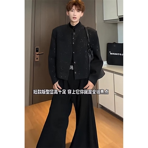 2026美式满天星垫肩西装西服男春秋大码潮牌痞帅西装高街百搭外套图片