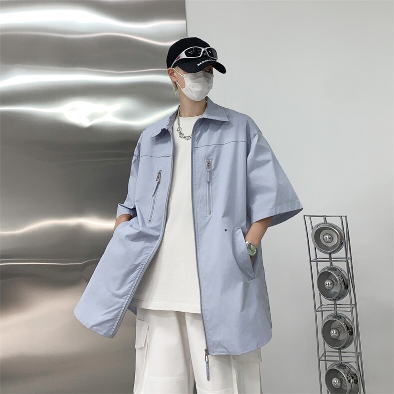 2024夏季新款美式潮牌工装短袖衬衫男宽松休闲衬衣现货W8190-P35,男装衬衫,星座512-4