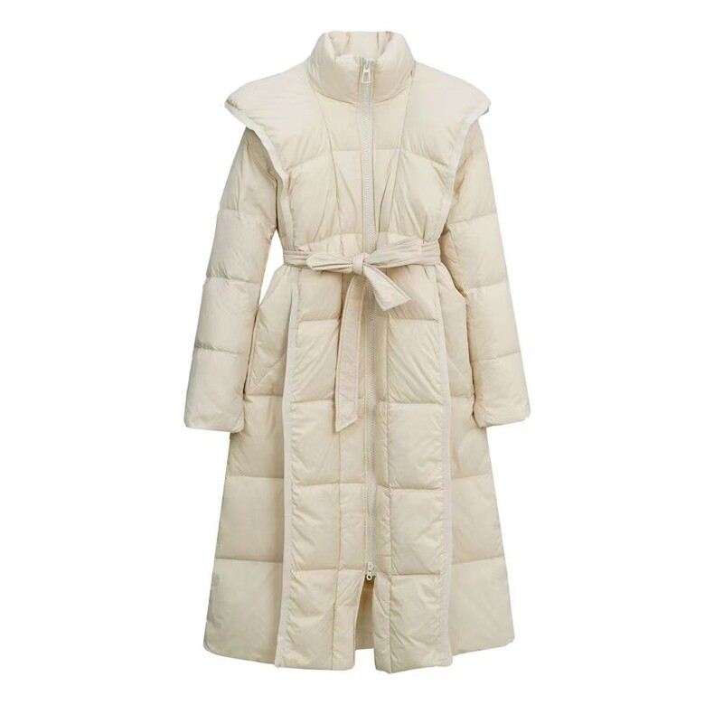 2025年秋季拉链加厚中长款长袖立领长款收腰时尚百搭，女装羽绒服，禾雯电商供货