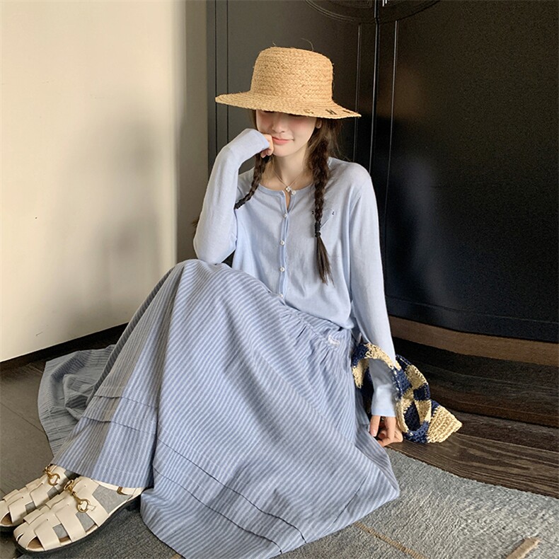 现货韩系甜美针织开衫半身裙套装2025春夏新品2C220P175K239,女装套装/套裙,2C220