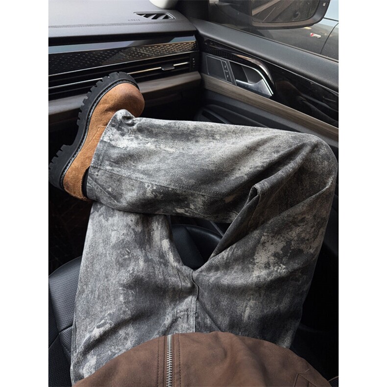 水洗扎染牛仔裤男款秋冬美式高街vibe潮牌痞帅炸街hiphop微喇裤子,男装牛仔裤,电商B221