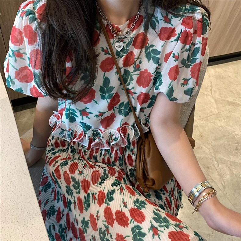 7969碎花百褶连衣裙，女装连衣裙，XTZ style