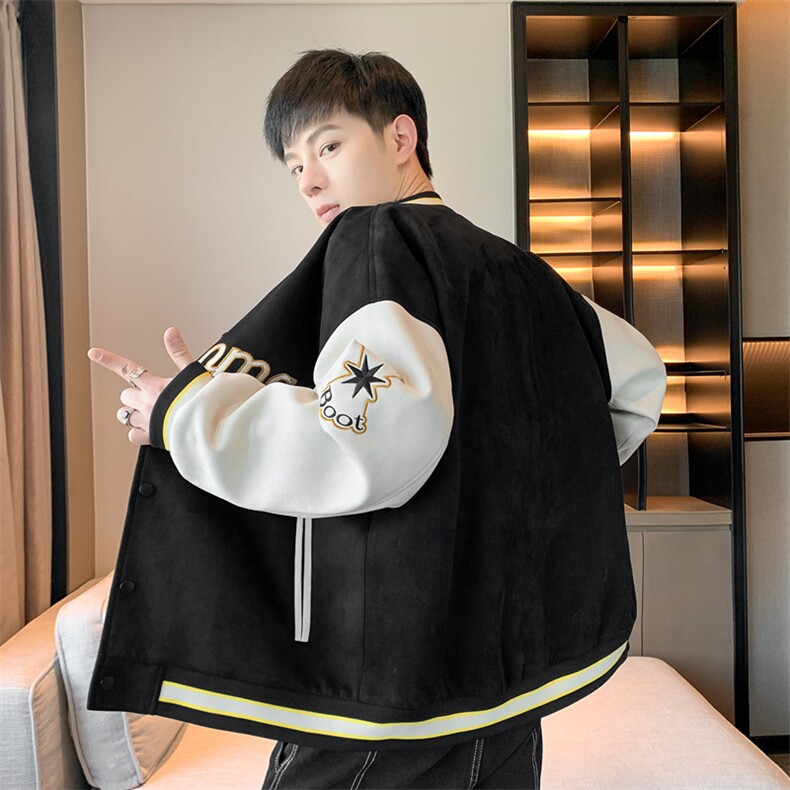 麂皮绒棒球服男士春秋飞行员夹克ins刺绣美式外套男上衣JK037-P93,男装夹克,星座308B-2