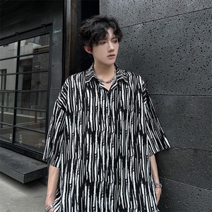 现货  夏季经典斑马纹凉感ins风宽松潮男衬衫 A071-C53-P38图片