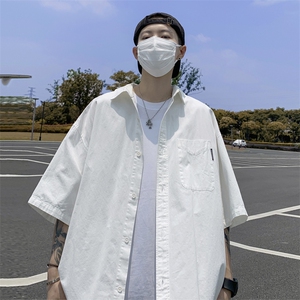 港风衬衫男短袖潮牌高级感薄款衬衣休闲痞帅宽松外套CS03160-P35图片