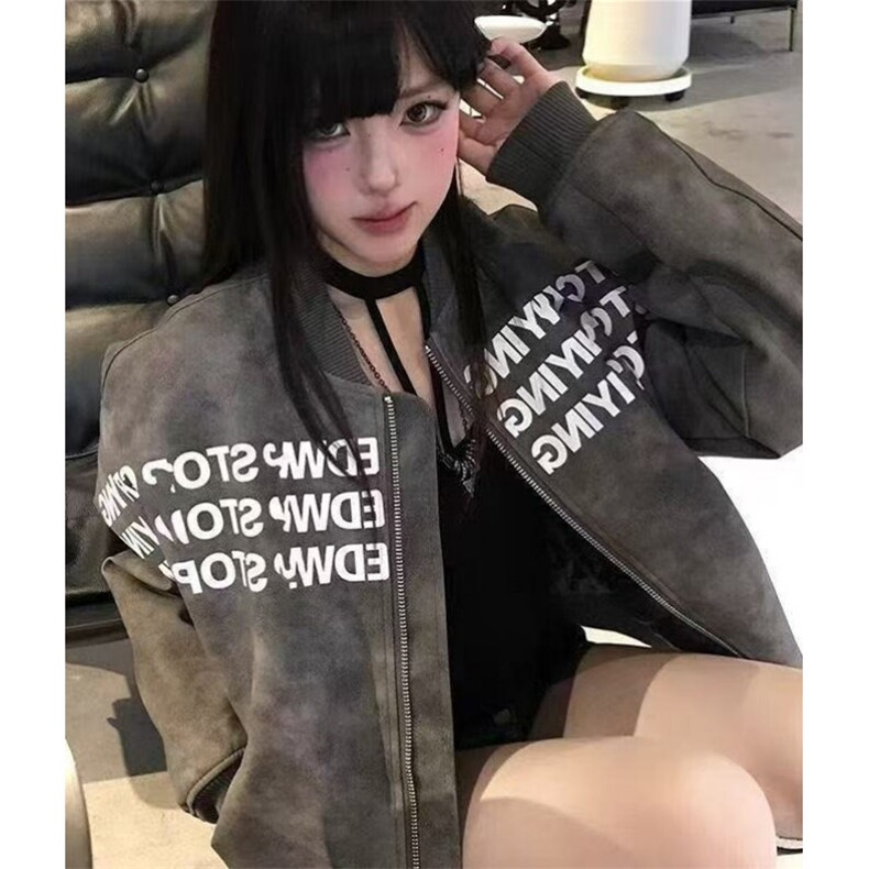 复古字母印花棒球服外套男女春秋飞行员夹克皮上衣JA891,男装夹克,星座1116A（原606A-3）