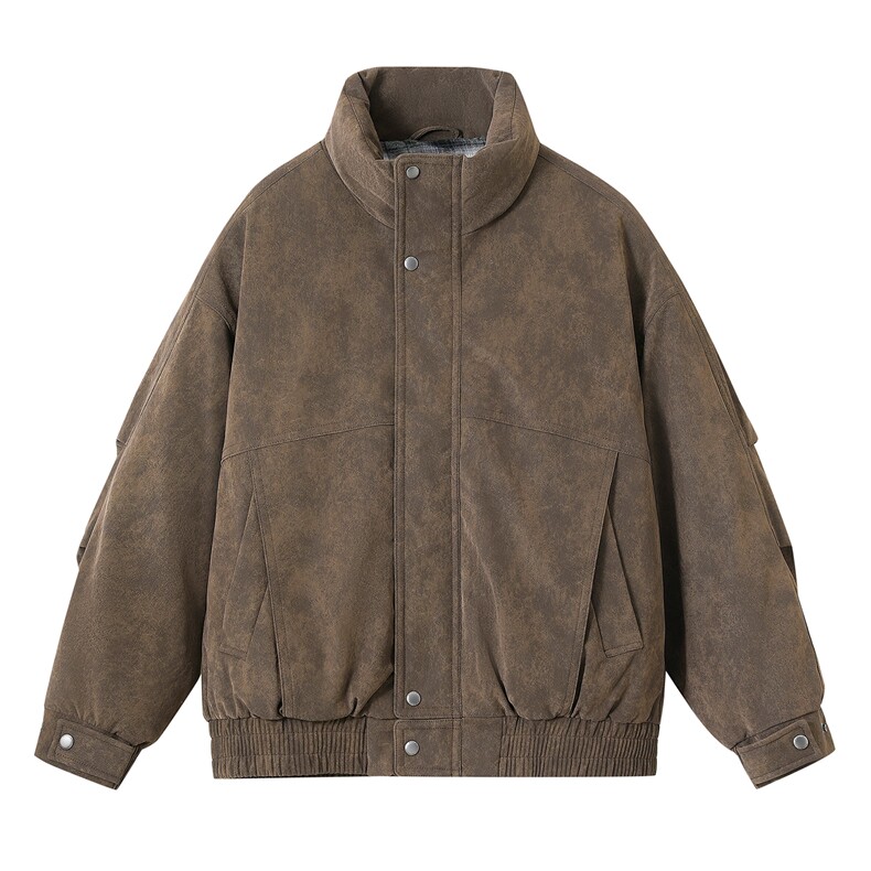 2025冬季新款男美式潮牌复古纯色立领皮面宽松休闲羽绒服699，男装羽绒服，电商A234