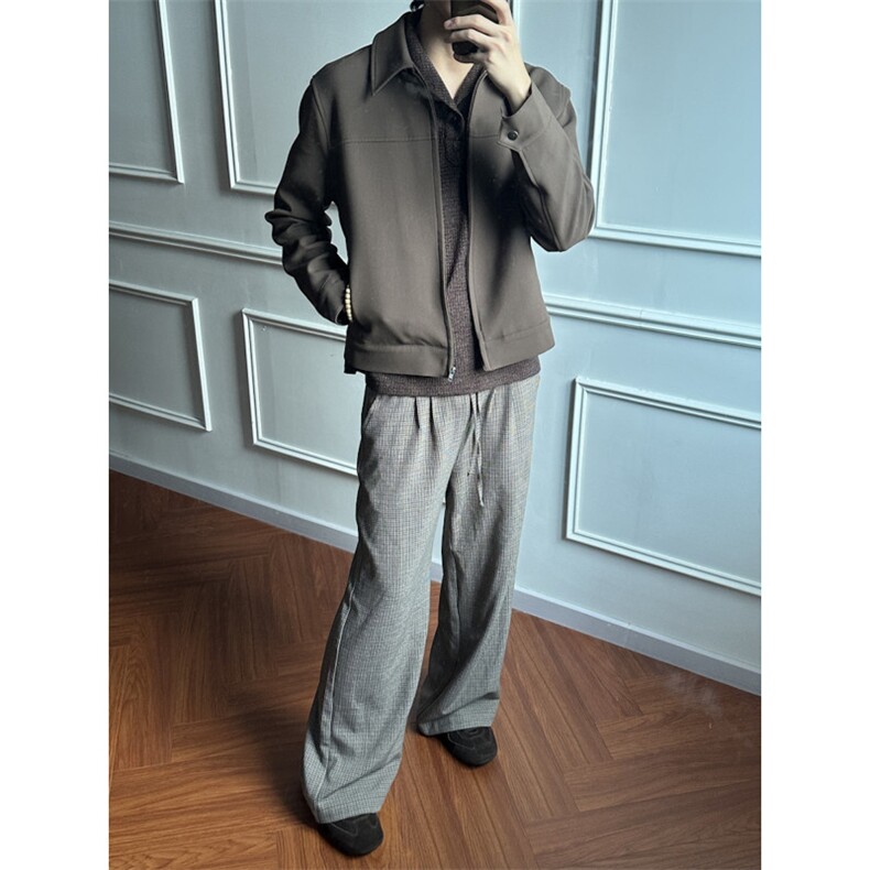 C316K9978P48秋冬新款休闲裤格子老钱风直筒裤百搭复古,男装休闲裤,电商C316