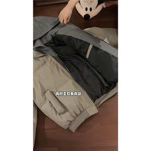网图 美式假两件pu皮短款棉服男款冬季加厚工装棉袄连帽外套特P89图片