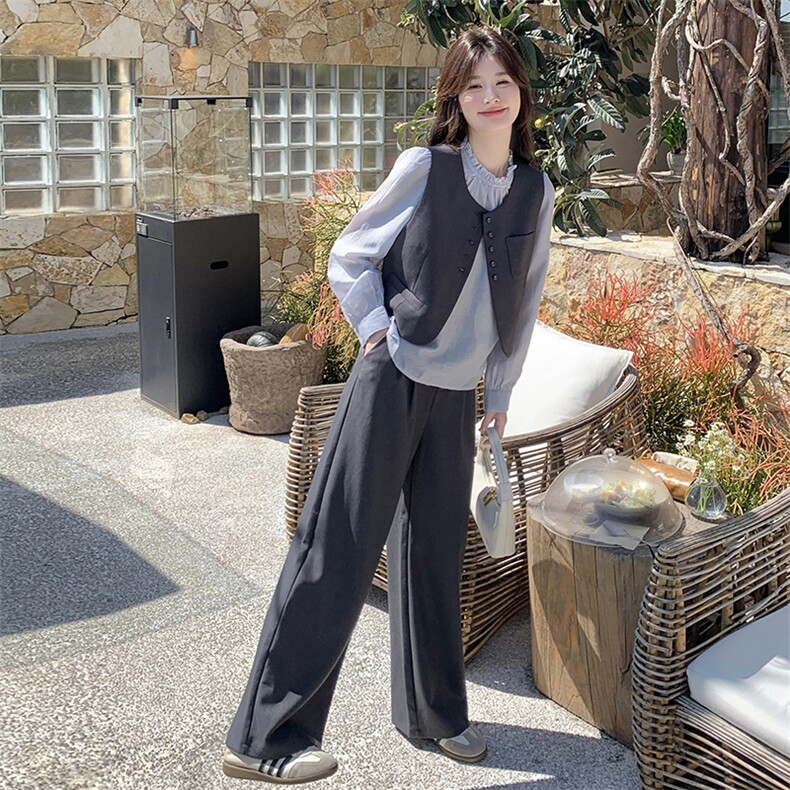 休闲马甲衬衣套装裤女秋2025新款三件套韩系风格一整套穿搭高级感图片