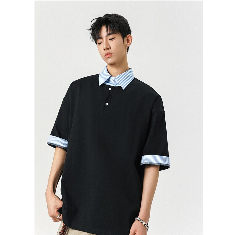 25夏装新品假两件衬衫领短袖T恤POLO衫翻领上衣男H1077特P38,男装T恤,电商A341