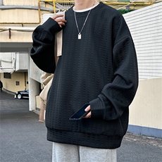 W9003/P35秋装新款现货提花卫衣男长袖T恤大码宽松圆领上衣外套，男装T恤，电商A141