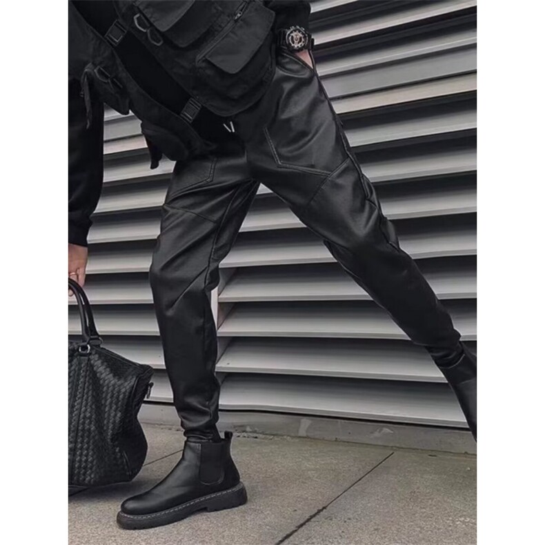 1506/QK66140/P54设计感皮裤骑行裤配马丁靴的裤子保暖加绒休闲裤，男装皮裤，星座1506