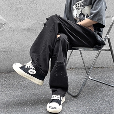 港风夏款男牛仔裤复古破洞直筒宽松长裤NK7064P43，男装牛仔裤，星座1013-1