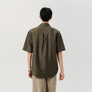 夏季美式复古慵懒衬衫男士百搭宽西装领松短袖衬衫C53/P75119图片