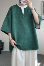 T10126-特批30控59夏季港风扎染V领假两件短袖T恤男大码宽松上衣，男装T恤，电商A059