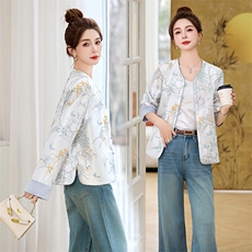 新中式国风刺绣圆领短外套女2025春季新款小个子显瘦气质休闲上衣，女装短外套，涵亦佰惠