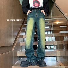 B221美式ins高街暗黑小众铆钉伐木裤牛仔裤LK23145-P65控88，男装牛仔裤，电商B221