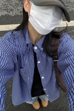 格子衬衫春夏美式蓝色格子衬衫港风情侣装休闲长袖衬衣CS276-P35，男装衬衫，星座301C-5