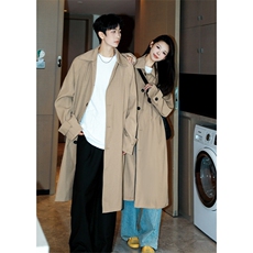 春季中长款风衣Q2589-TP85不男韩系情侣长款过膝外套女，男装风衣，电商A102