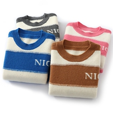 儿童拼色羊毛衫女童毛衣秋冬款中大童宝宝针织厚款圆领套头，童装儿童羊毛衫，唯若美羊绒