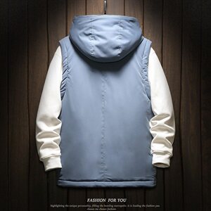 木板斜拉链装饰连帽棉马甲男冬季防风灰色马甲A090-MJ20p75限98图片