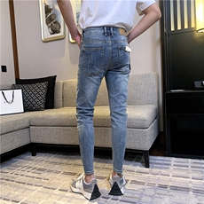 B230-做旧水洗浅蓝色修身小脚弹力铅笔裤，男装休闲裤，电商B230