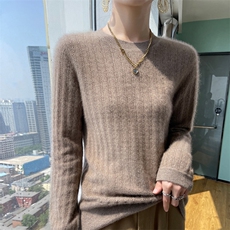 低圆领镂空羊毛衫女2024秋冬装新款针织衫，女装羊毛衫，百越羊绒