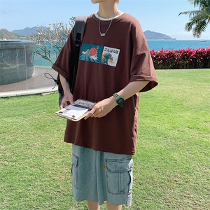 1港风印花休闲情侣日系风潮大码短袖T恤男DT7645P30控45图片
