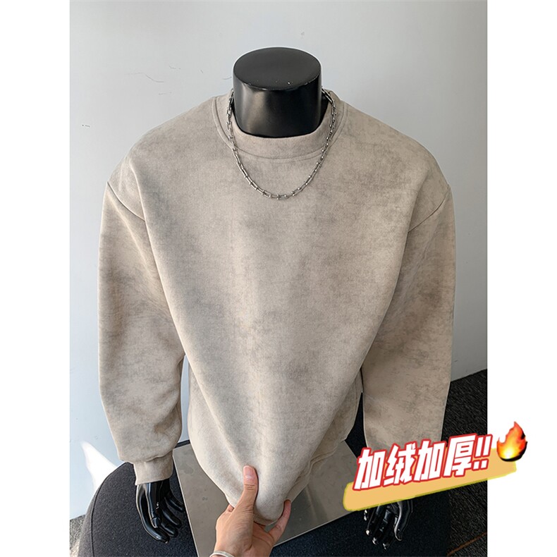 圆领重磅无帽绳500克加绒奥粒绒水洗扎染卫衣外套 RH5303JR-P51图片