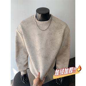 圆领重磅无帽绳500克加绒奥粒绒水洗扎染卫衣外套 RH5303JR-P51图片