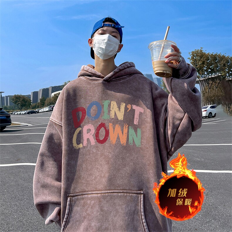 直播品质500克重磅美式印花做旧加绒加厚水洗卫衣冬SL1671特P65,男装卫衣,电商A486