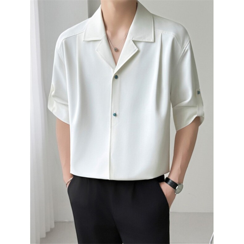 古巴领衬衫男短袖夏季上衣服韩版潮流穿搭垂感半袖衬衣CA6745，男装T恤，星座1116A-2（原606A-1）