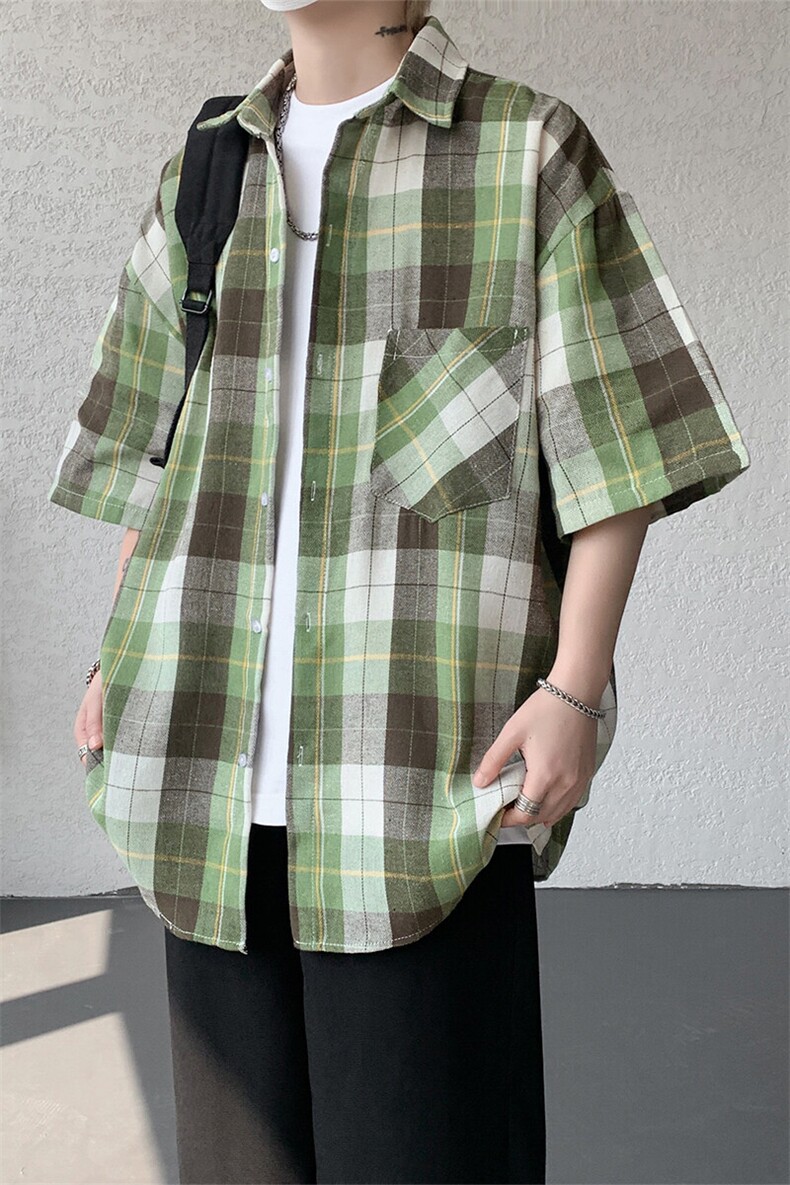 短袖衬衫男夏季新款磨毛格子衬衣DX003-特批26无差价,男装衬衫,星座214-3